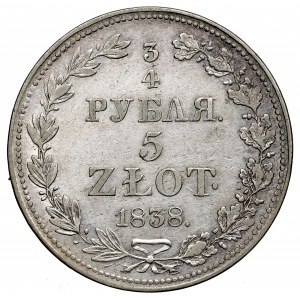 Ruské delenie, Mikuláš I., 3/4 rubľa = 5 zlatých 1838 MW, Varšava