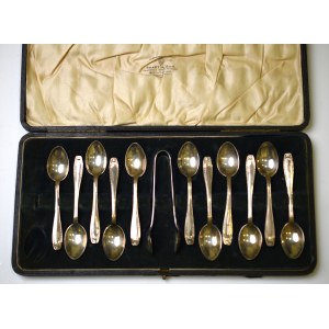 England, Tea set - silver spoons and tongs