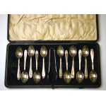 England, Tea set - silver spoons and tongs