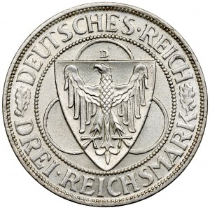 Niemcy, Republika Weimarska, 3 marki 1930 D, Monachium - Wyzwolenie Nadrenii