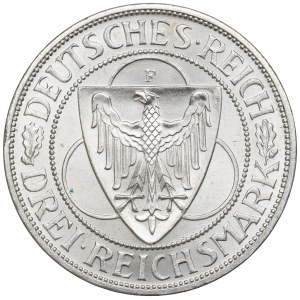 Nemecko, Weimarská republika, 3 marky 1930 F, Stuttgart - oslobodenie Porýnia