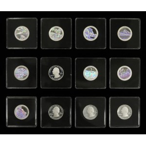 U.S., Collection of 12 silver 25 cent pieces and 20 gold-plated dollars National Treasury