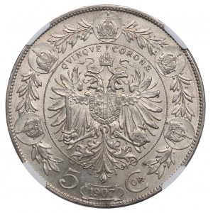 Austria, Franciszek Józef, 5 koron 1907 - NGC MS61