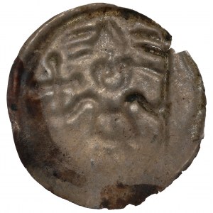 Kuyavia(?), Brakteat 2nd half of 13th century, Knight with cross and pennant