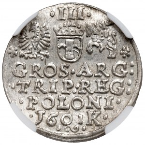 Zikmund III Vasa, Trojak 1601, Krakov - NGC MS64 - VÝBORNÝ STAV