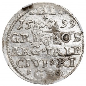 Sigismund III Vasa, Trojak 1599, Riga - Kreuz nach III - NGC MS64