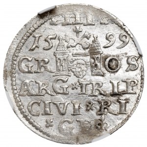 Zygmunt III Waza, Trojak 1599, Ryga - krzyżyk po III - NGC MS64