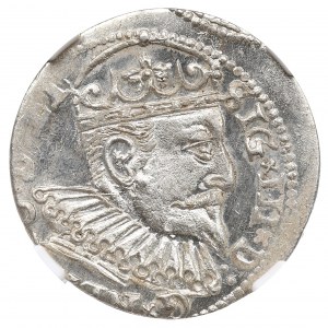 Sigismund III Vasa, Trojak 1599, Riga - Kreuz nach III - NGC MS64