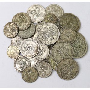 Wielka Brytania, Zbiór ciekawych srebrnych monet (354g)