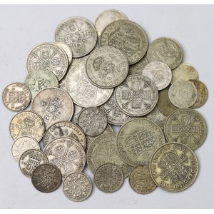 Wielka Brytania, Zbiór ciekawych srebrnych monet (333g)