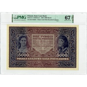 II RP, 5000 poľských mariek 1920 III SÉRIA H - PMG 67 EPQ