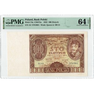 II RP, 100 Zloty 1932 AU. - zusätzliche Striche im Rand PMG 64 EPQ