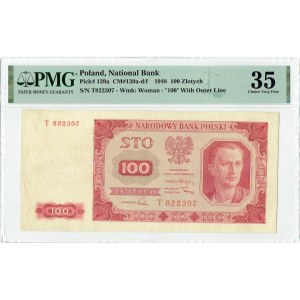 PRL, 100 złotych 1948 T , BARDZO RZADKI - PMG 35