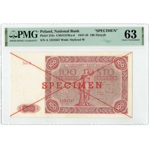 PRL, 100 złotych 1947 - WZÓR - A - PMG 63