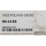 II RP, 1 groszy 1933 - NGC MS64 RB