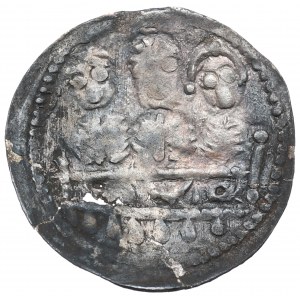 Boleslaus IV the Curly, Denarius - three behind the table of CURRENCY