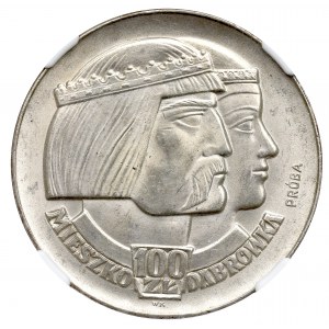 Polská lidová republika, 100 zlotých 1966 Mieszko i Dąbrówka Vzorek stříbro - NGC MS64