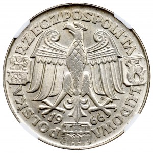 Poľská ľudová republika, 100 zlotých 1966 Mieszko i Dąbrówka Vzorka striebro - NGC MS64