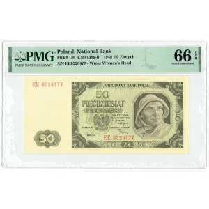 PRL, 50 złotych 1948 EE - PMG 66 EPQ