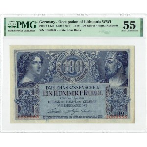 Ober-Ost, 100 rubles 1916 numbering 7 digits, Poznań - PMG 55