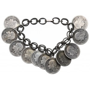 People's Republic of Poland, Orno bracelet with 2 gold coins Woman's head