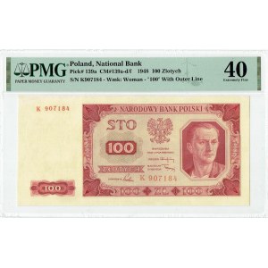 PRL, 100 złotych 1948 K , BARDZO RZADKI - PMG 40
