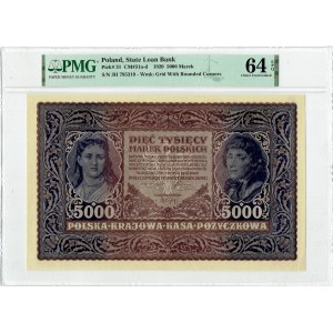 II RP, 5000 polnische Mark 1920 III SERIE H - PMG 64 EPQ