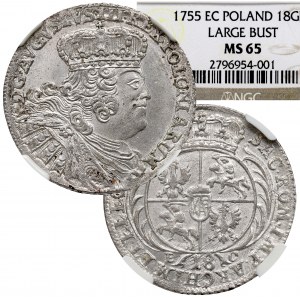 Saxony, Friedrich August II, 18 groschen 1755 - NGC MS65