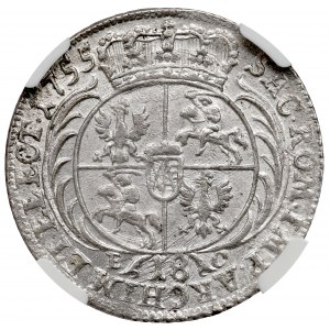 Saxony, Friedrich August II, 18 groschen 1755 - NGC MS65
