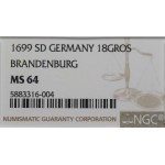 Germany, Preussen, Friedrich III, 18 groschen 1699, Konigsberg - NGC MS64