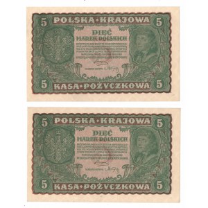 II RP, Set of 2 x 5 Polish marks 1919
