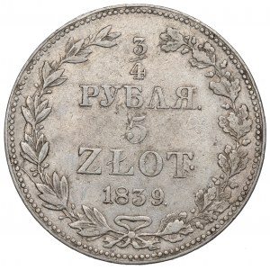Zabór rosyjski, Mikołaj I, 3/4 rubla=5 złotych 1839 MW, Warszawa