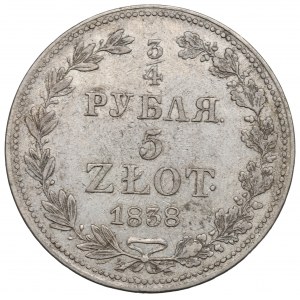 Zabór rosyjski, Mikołaj I, 3/4 rubla=5 złotych 1838 MW, Warszawa