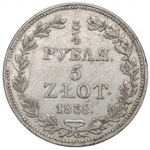 Ruské delenie, Mikuláš I., 3/4 rubľa = 5 zlatých 1838 MW, Varšava