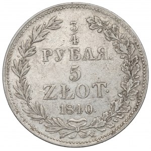 Rozdelenie Ruska, Mikuláš I., 3/4 rubľa=5 zlotých 1840 MW, Varšava