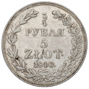 Rozdelenie Ruska, Mikuláš I., 3/4 rubľa=5 zlotých 1840 MW, Varšava