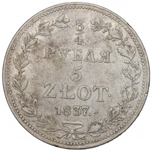Ruské delenie, Mikuláš I., 3/4 rubľa = 5 zlatých 1837 MW, Varšava
