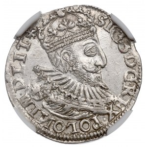 Zygmunt III Waza, Trojak 1593, Olkusz, ozdobna szata - NGC MS64 - RZADKOŚĆ