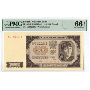 People's Republic of Poland, 500 gold 1948 CC - PMG 66EPQ