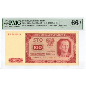 PRL, 100 złotych 1948 KR - PMG 66EPQ