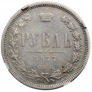 Rusko, Alexander II, Rubľ 1877 - NGC AU Podrobnosti