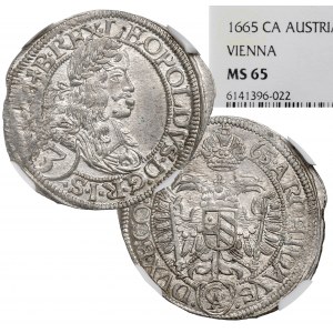 Rakúsko, Leopold I., 3 krajcary 1665, Viedeň - NGC MS65