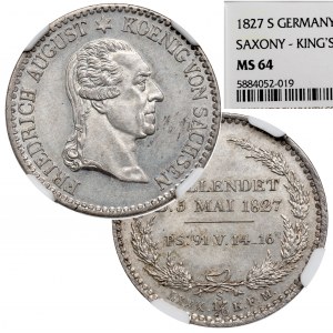 Nemecko, Sasko, 1/6 toliara 1827 - Smrť kráľa NGC MS64