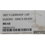 Germany, Saxony, 1/6 thaler 1827 - King's death NGC MS64