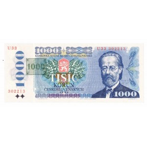 Czechy, 1.000 koron 1993 (1985) - z nadrukowanym znaczkiem