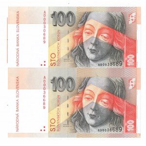 Słowacja, 100 koron 1993 A - nierozcięty arkusz