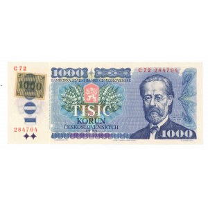 Czechy, 1000 koron 1993 (1985) C - z naklejonym znaczkiem
