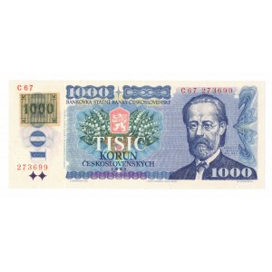 Czechy, 1.000 koron 1993 (1985) C - z naklejonym znaczkiem