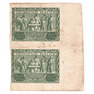 II RP, 50 złotych 1936, tylko druk rewersu - 2 nierozcięte banknoty