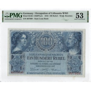 Ober-Ost, 100 rubles 1916 Poznań numbering 6 digits - PMG 53